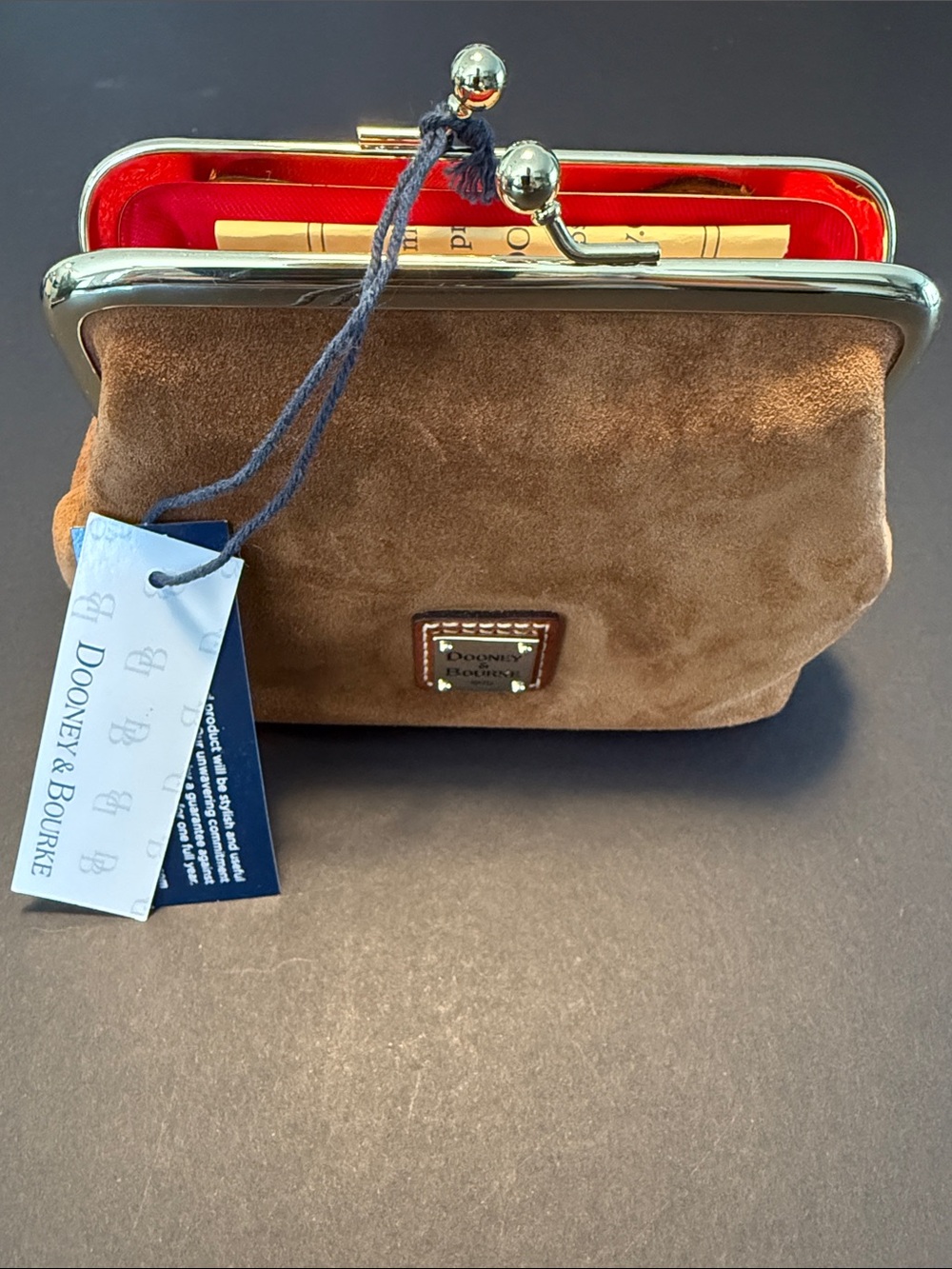 Dooney & Bourke Tan Suede Small Kiss-Lock Coin Pouch New - Picture 9 of 10